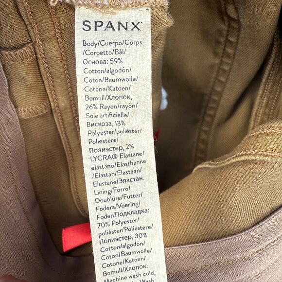 Spanx Pants Women's L Acorn Brown Straight Leg Stretch Patch Pockets Preppy EUC - Picture 9 of 14
